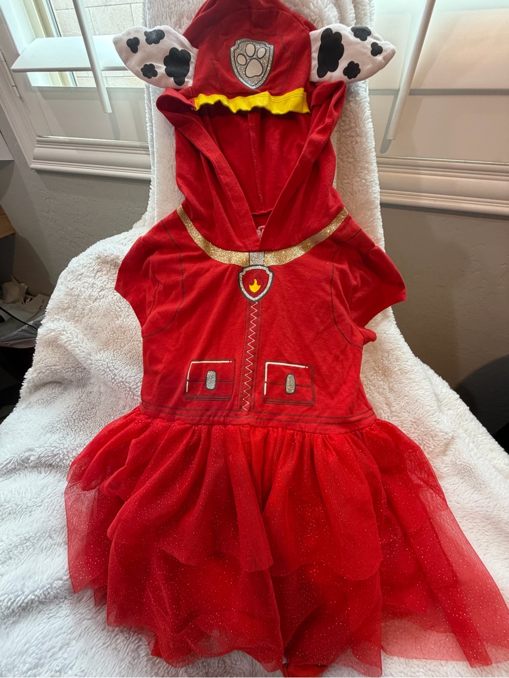 Paw Patrol Red Hooded Tulle Skirt Costume Dress with Dalmatian Ears